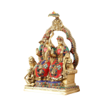 Brass Rama Sita Hanuman Idol Set | 11" x 8" x 4" (28 x 20.3 x 10.2 cm) | 4 kg Throne Setting with Stonework | Divine Trio Sacred Art | Premium Murti